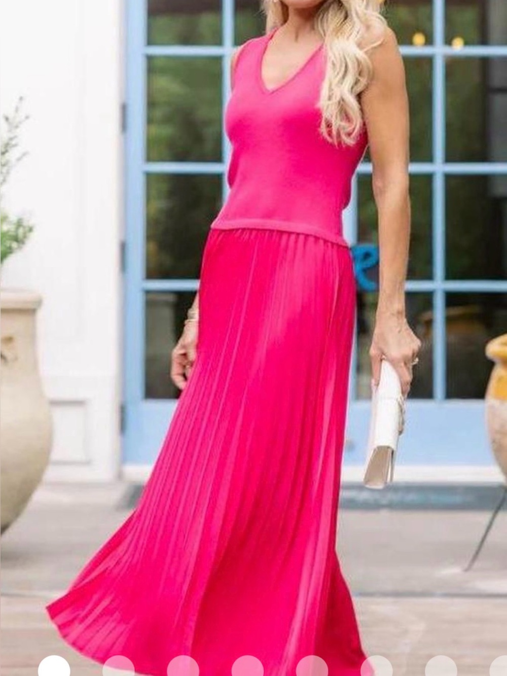 Sleeveless V-Neck Pleated Maxi Dress in Vibrant Pink